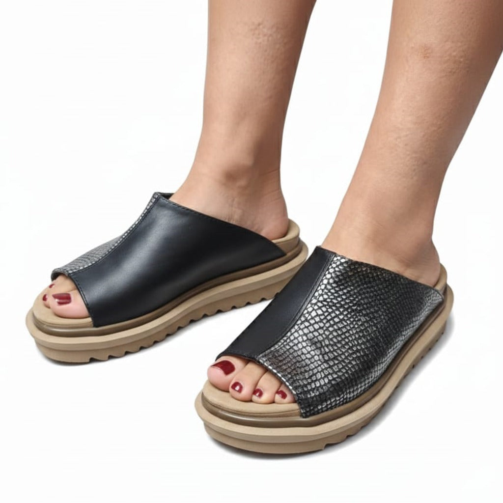 SANDALIA MIAMI NEGRA PLATA