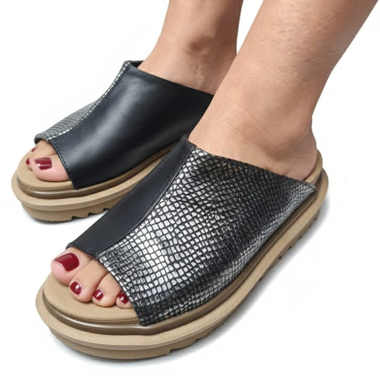 SANDALIA MIAMI NEGRA PLATA