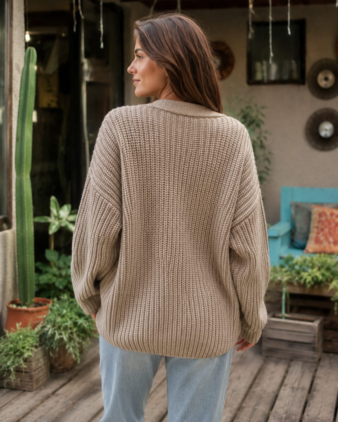CHALECO BEIGE MANGA GLOBO